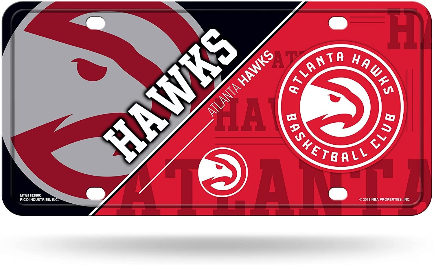 Atlanta Hawks Metal Auto Tag License Plate, Split Design, 6x12 Inch