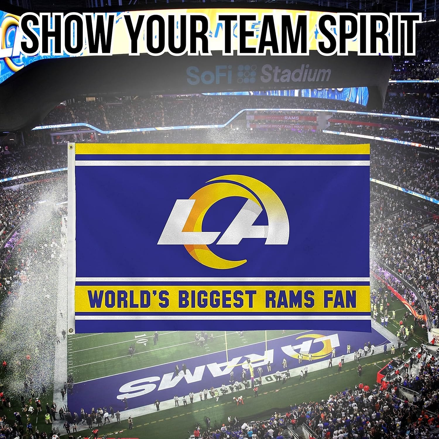 Los Angeles Rams 3x5 Feet Flag Banner, World's Biggest Fan, Metal Grommets, Single Sided, Indoor or Outdoor Use