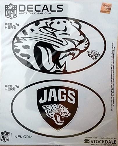 Jacksonville Jaguars 2-Piece White and Clear Euro Decal Sticker Set, 4x2.5 Inch Each