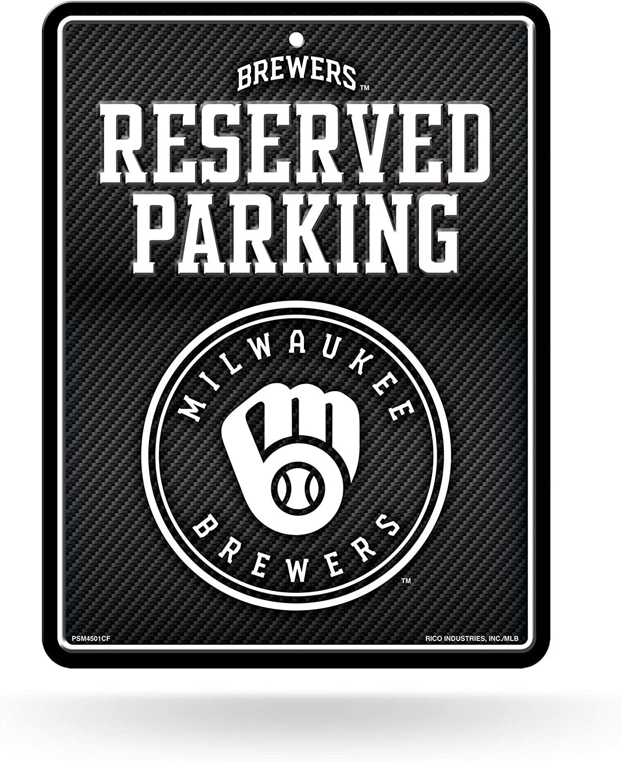 Milwaukee Brewers Metal Parking Novelty Wall Sign 8.5 x 11 Inch Carbon Fiber Design