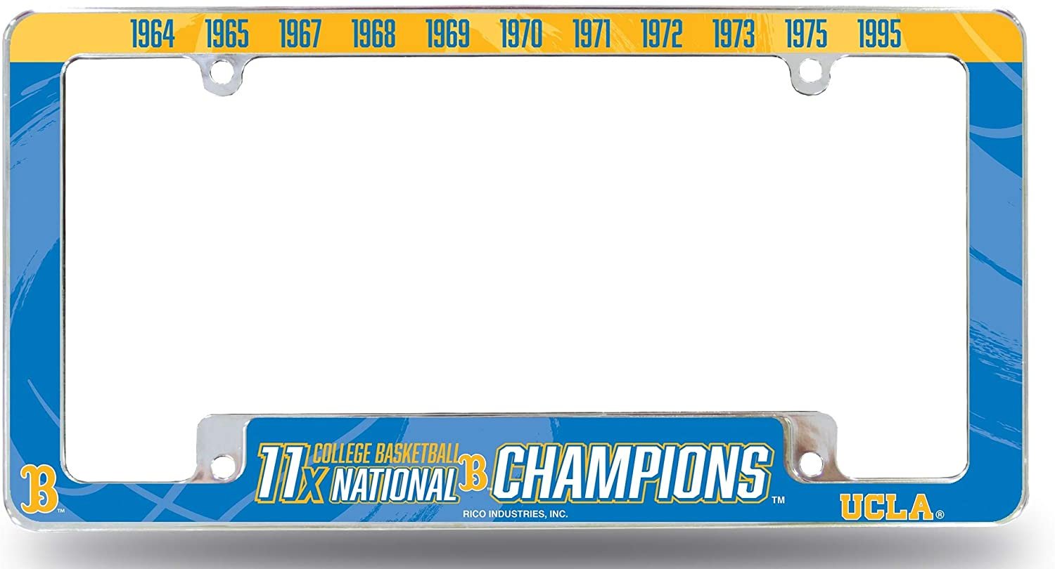 UCLA Bruins 11X Time Champions Metal License Plate Frame Chrome Tag Cover, All Over Design, 6x12 Inch