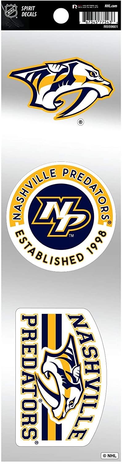 Nashville Predators 3-Piece Retro Decal Sticker Sheet, Die Cut, Clear Backing, 3x12 Inch