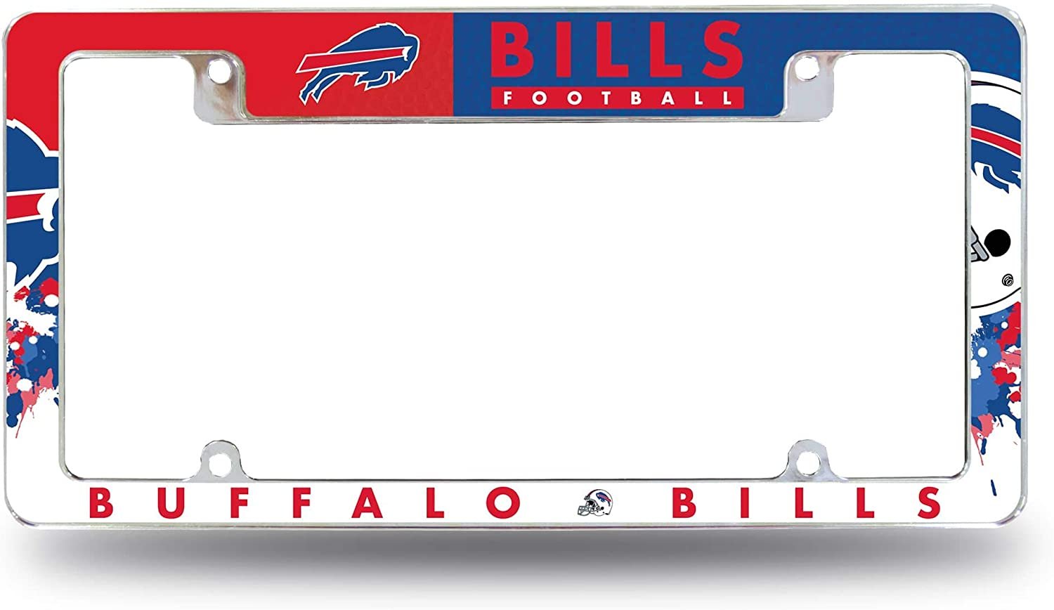 Buffalo Bills Metal License License Plate Frame Tag Cover, All Over Design, 12x6 Inch