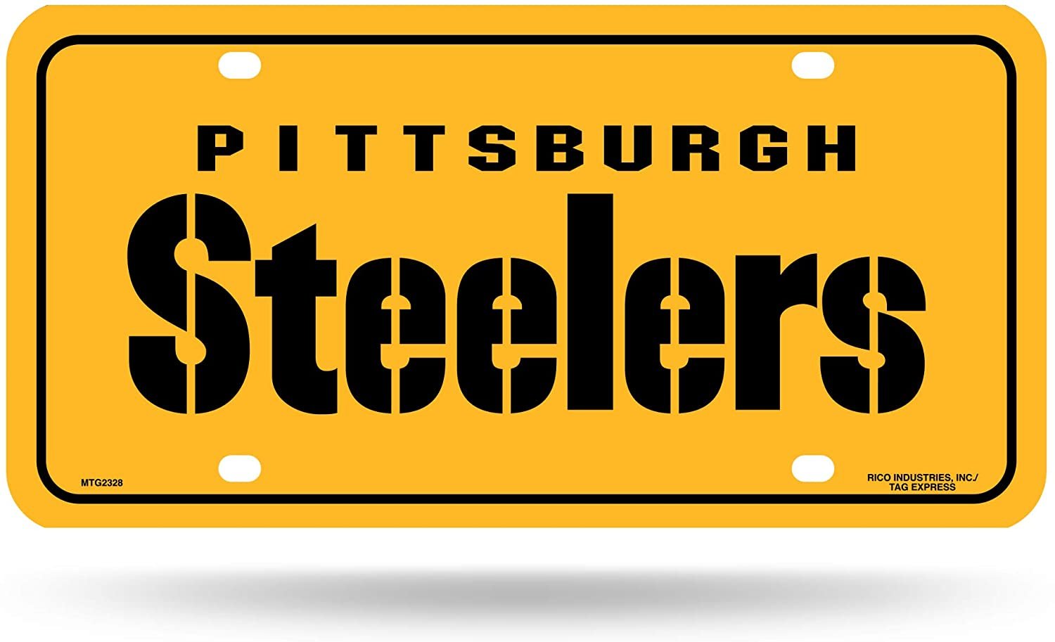 Pittsburgh Steelers Metal Auto Tag License Plate, Yellow Team Name Design, 6x12 Inch