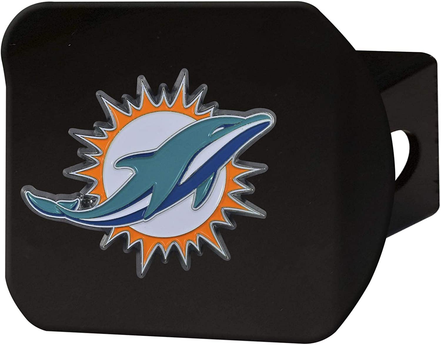 Miami Dolphins Hitch Cover Black Solid Metal with Raised Color Metal Emblem 2" Square Type III