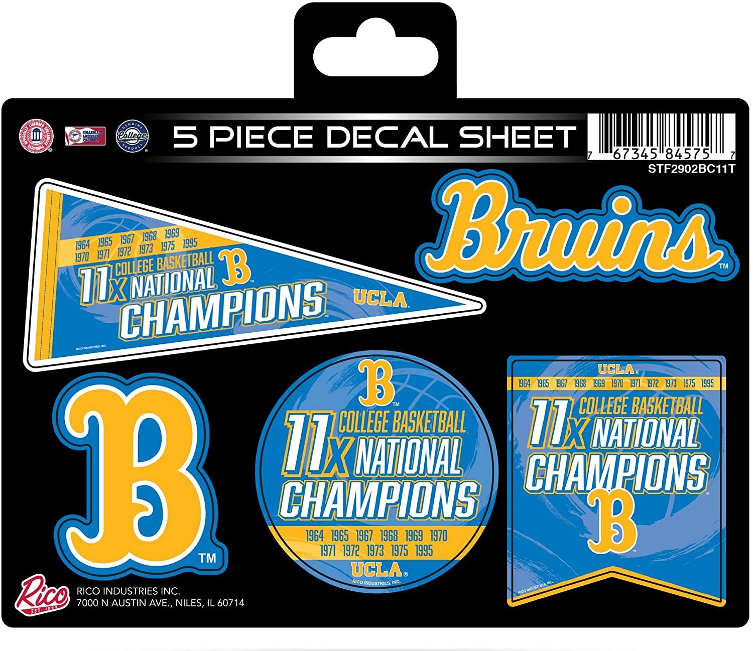 Bruins Decal Sticker 11X Time Champions 5 Piece Multi Sheet Flat Vinyl Emblem College Basketball University of California Los Angeles