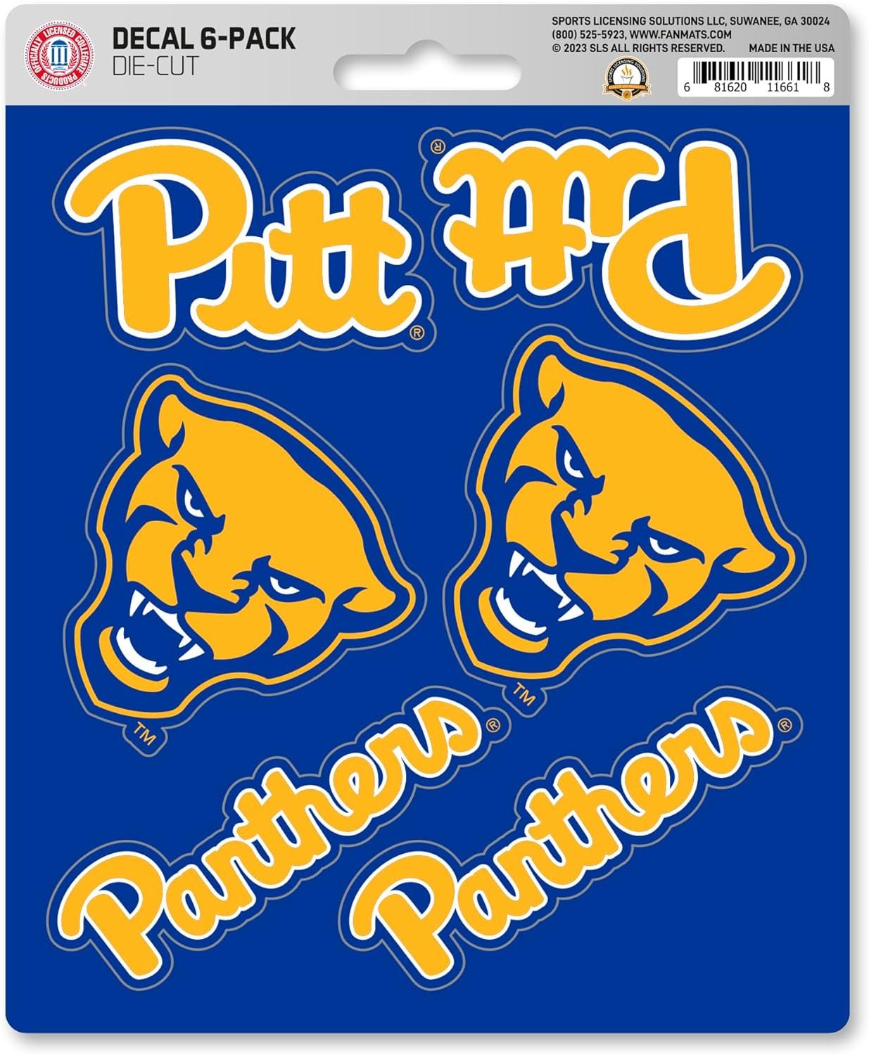 University of Pittsburgh Panthers 6-Piece Decal Sticker Set, 5x6 Inch Sheet, Gift for football fans for any hard surfaces around home, automotive, personal items