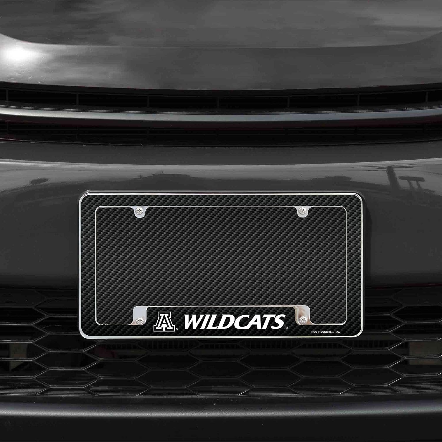 University of Arizona Wildcats Metal License Plate Frame Chrome Tag Cover 12x6 Inch Carbon Fiber Design
