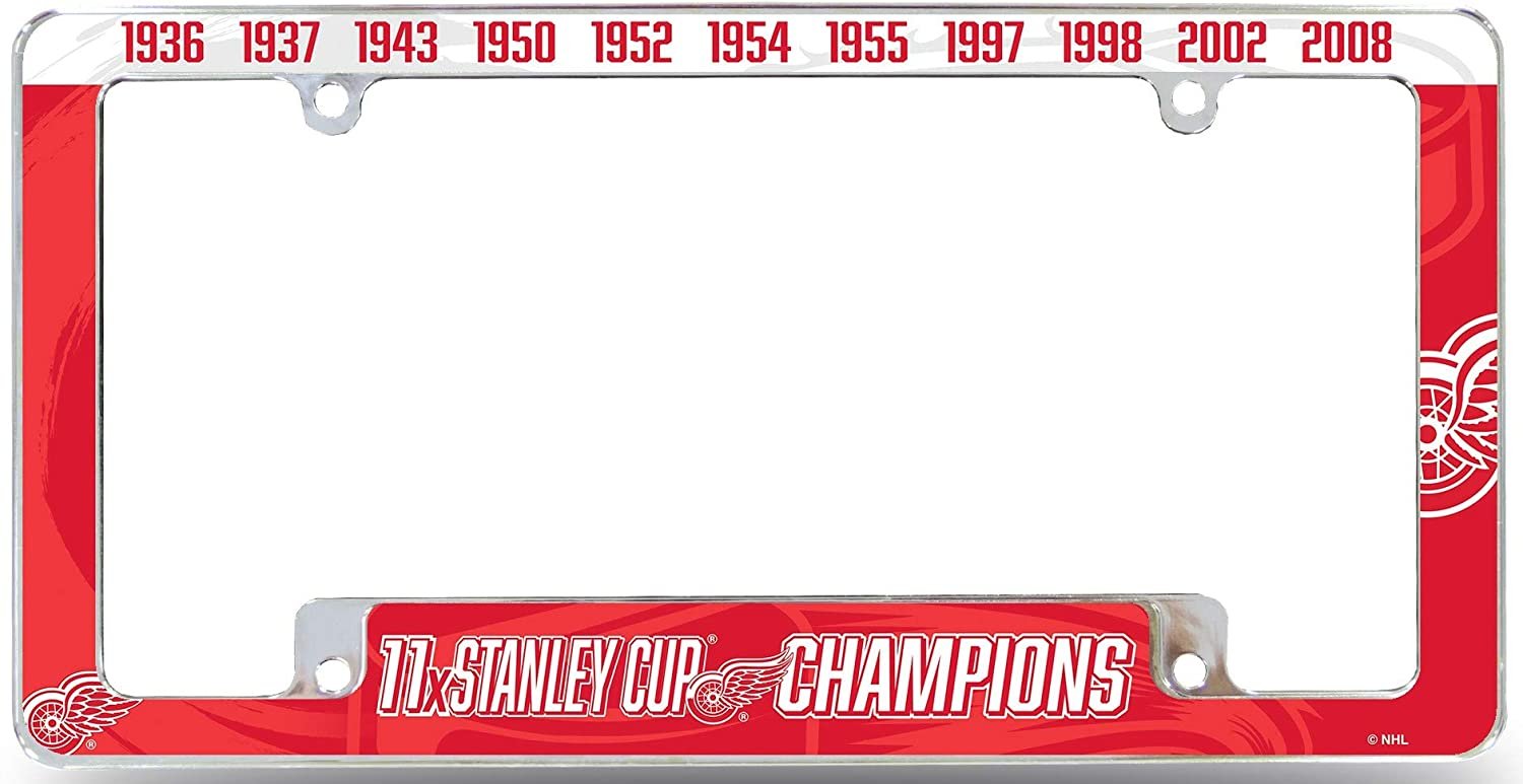 Detroit Red Wings 11X Time Champions Metal License Plate Frame Chrome Tag Cover, All Over Design, 6x12 Inch