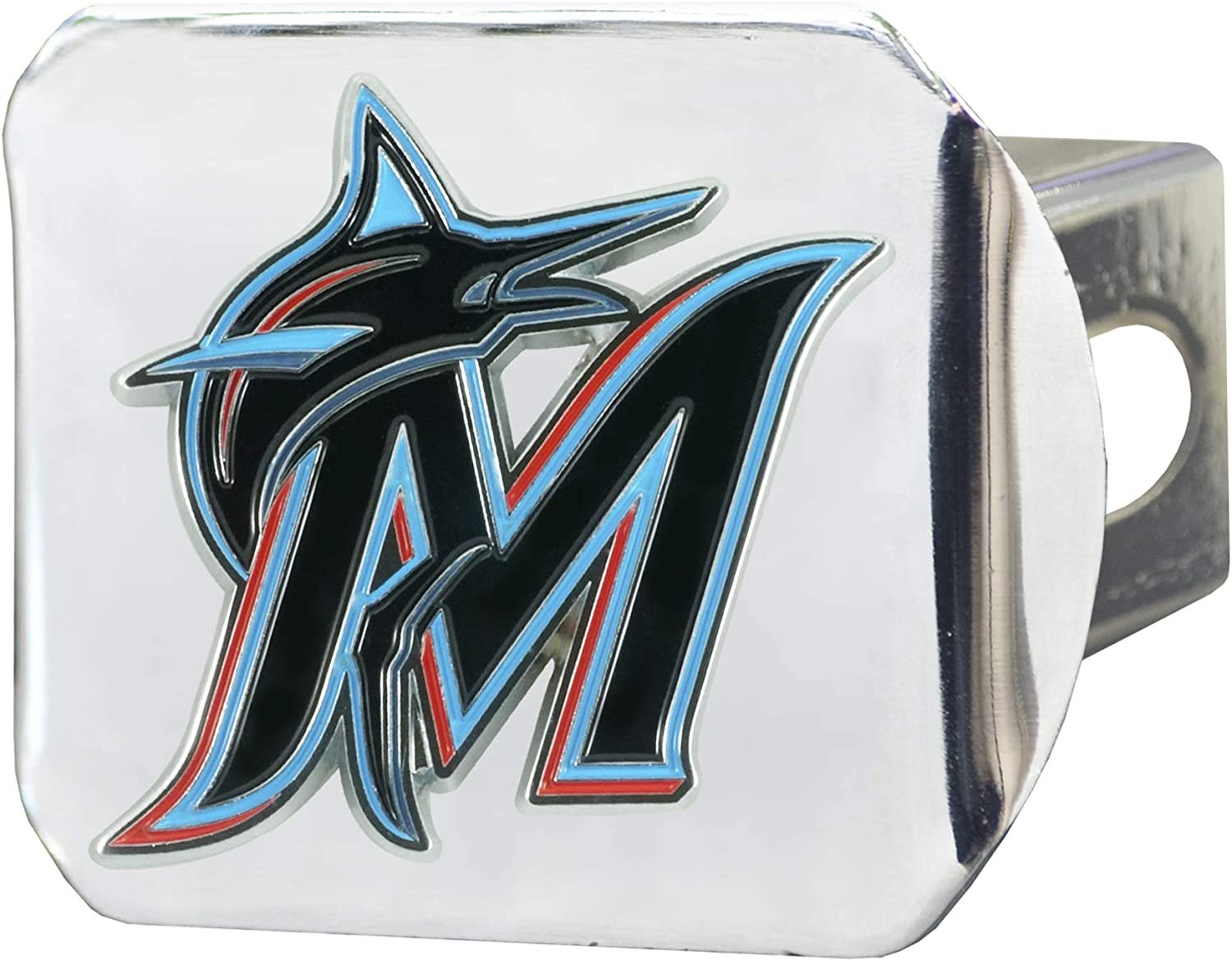 Miami Marlins Hitch Cover Solid Metal with Raised Color Metal Emblem 2" Square Type III