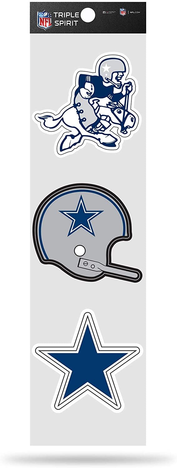Dallas Cowboys 3-Piece Retro Decal Sticker Sheet, Die Cut, Clear Backing, 3x12 Inch