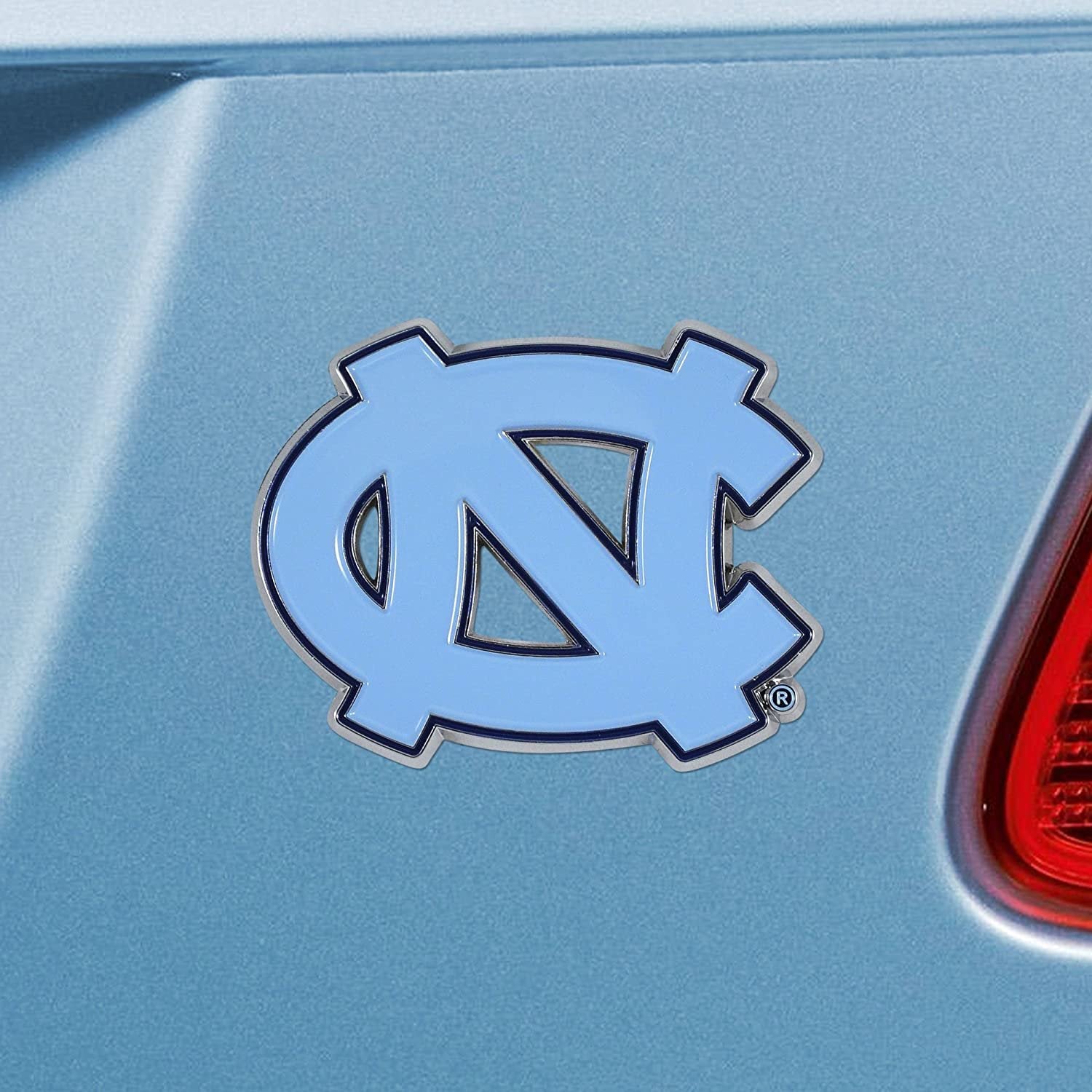 University of North Carolina Tar Heels Premium Solid Metal Raised Auto Emblem, Team Color, Shape Cut, Adhesive Backing