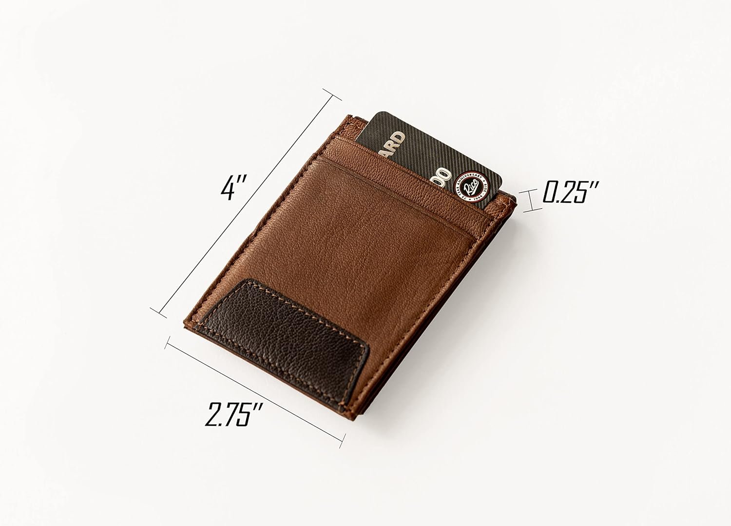Detroit Pistons Premium Brown Leather Wallet, Front Pocket Magnetic Money Clip, Laser Engraved, Vegan