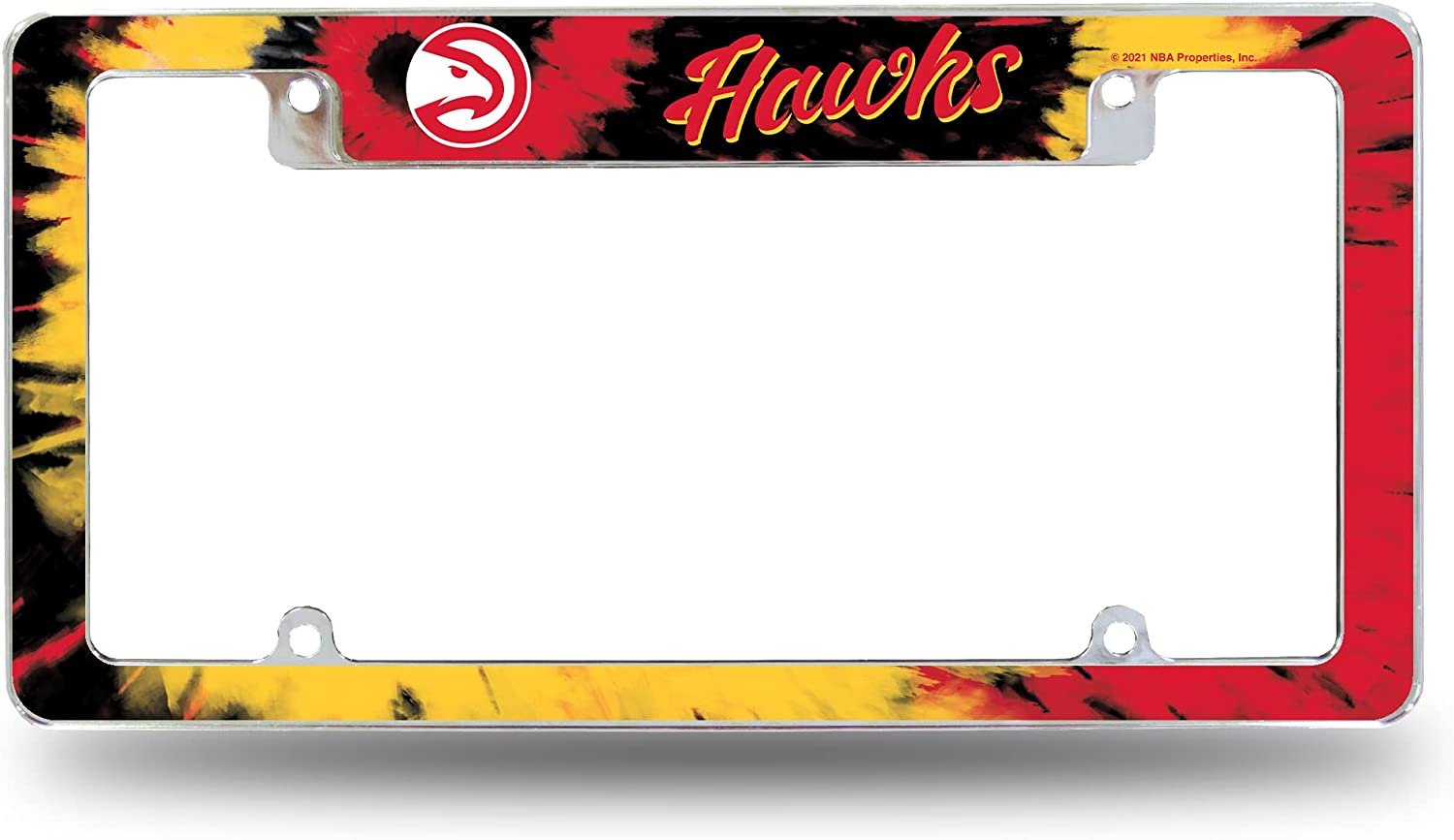 Atlanta Hawks Metal License Plate Frame Chrome Tag Cover Tie Dye Design 6x12 Inch