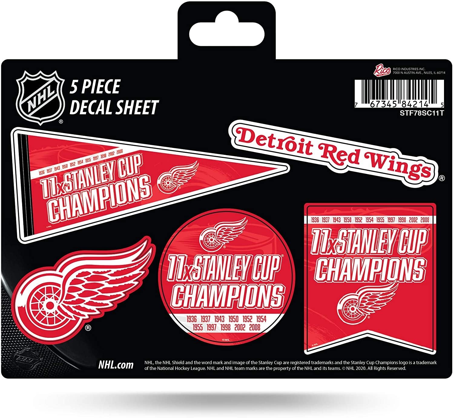 Detroit Red Wings Decal Sticker 11X Time Champions 5 Piece Multi Sheet Flat Vinyl Emblem Hockey
