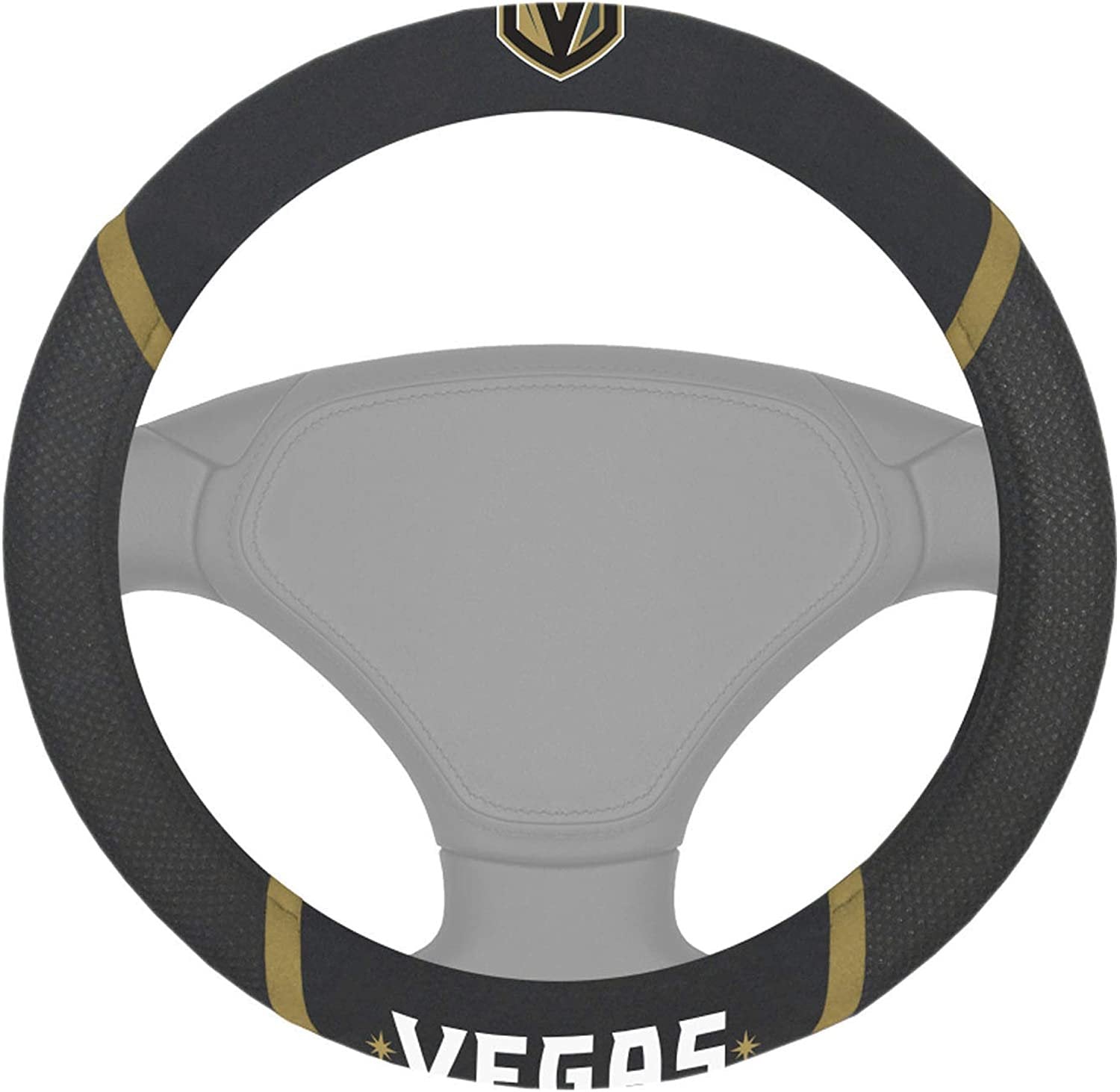 Vegas Golden Knights Steering Wheel Cover Premium Embroidered Black 15 Inch