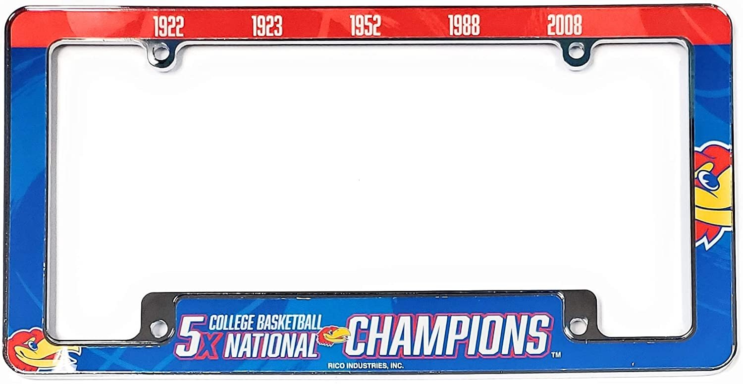 University of Kansas Jayhawks 5 Time Champions Metal License License Plate Frame Tag Cover, All Over Design, 12x6 Inch
