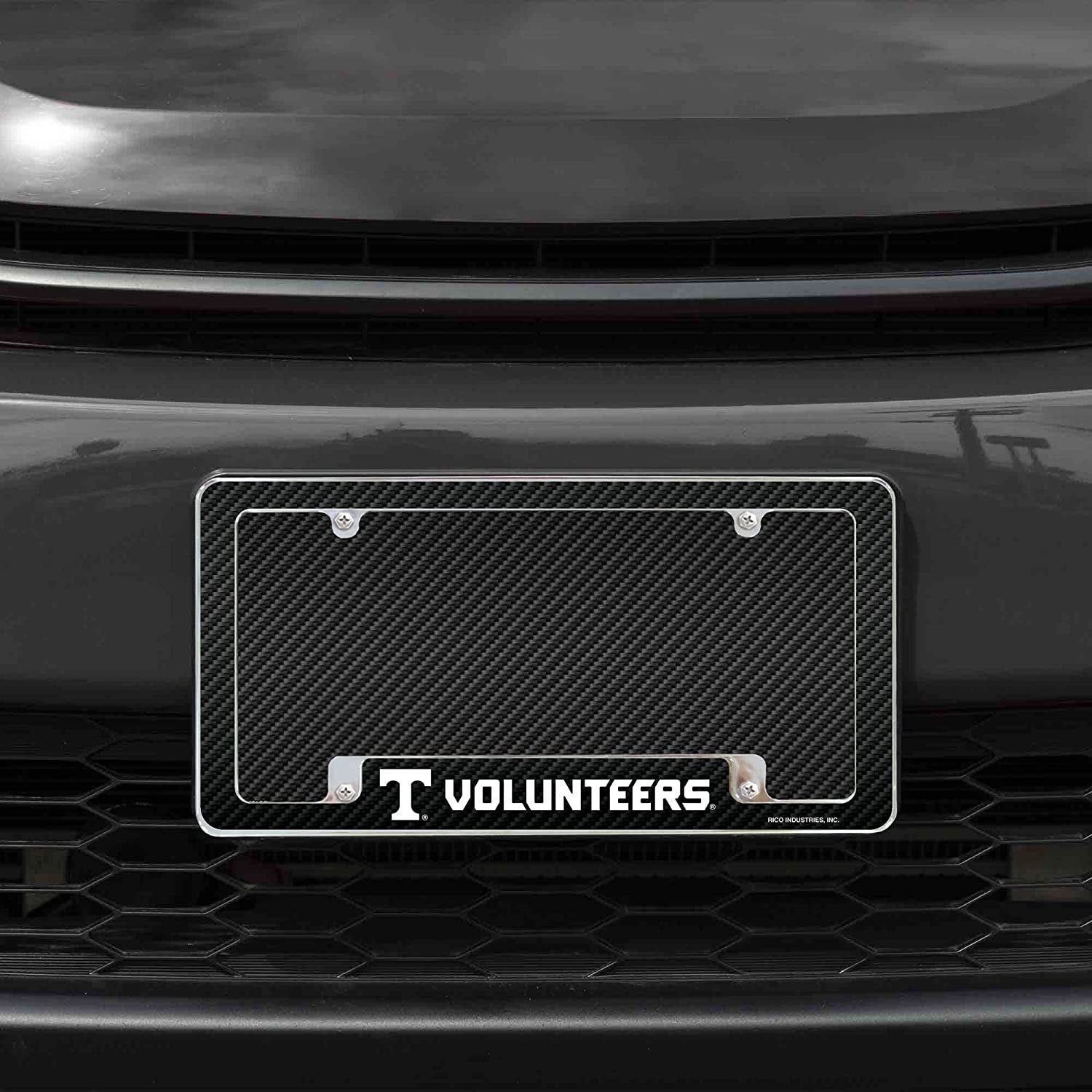 University of Tennessee Volunteers Metal License Plate Frame Chrome Tag Cover Carbon Fiber Design 6x12 Inch