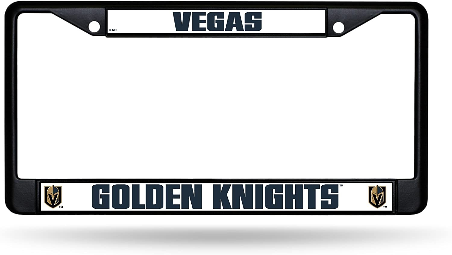 Vegas Golden Knights Black Metal License Plate Frame Chrome Tag Cover 6x12 Inch