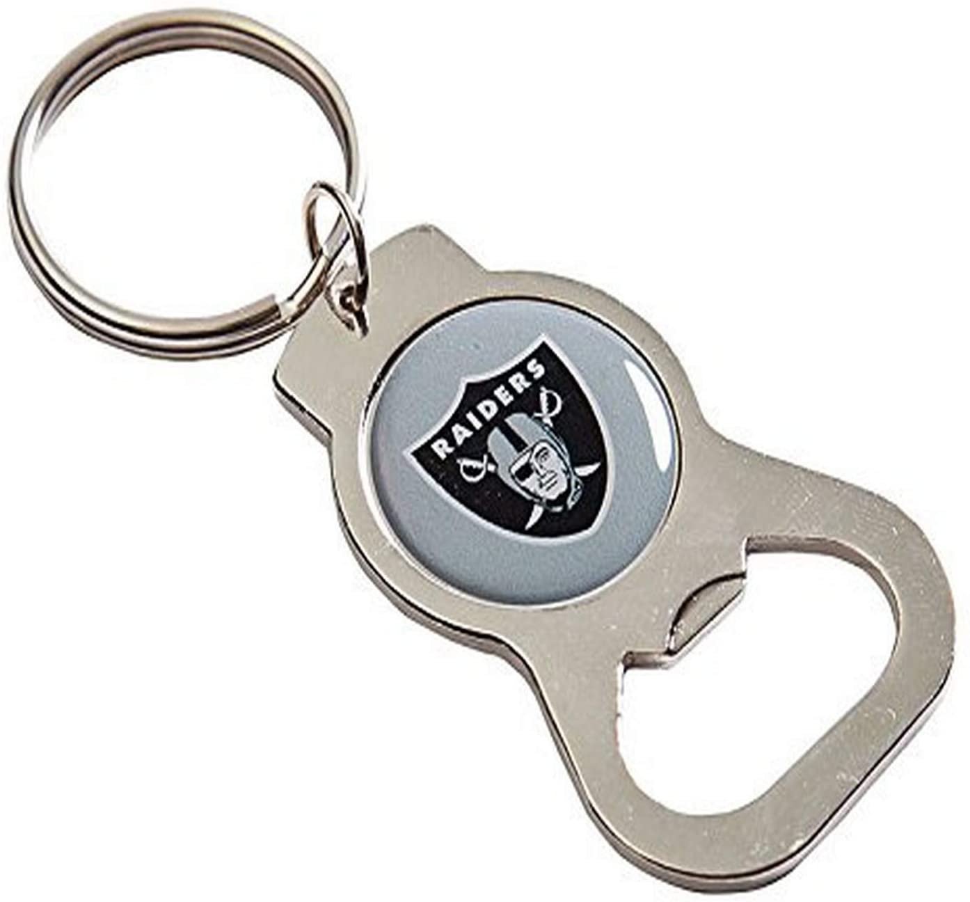 Las Vegas Raiders Premium Solid Metal Bottle Opener Keychain, Silver Key Ring, Team Logo