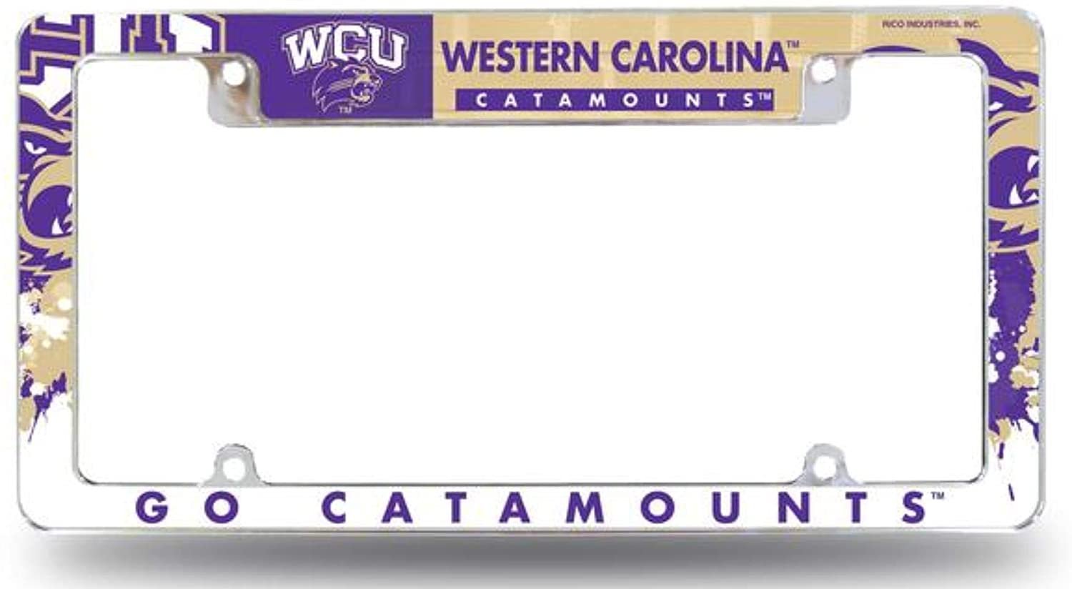 Western Carolina University Catamounts Metal License Plate Frame Tag Cover, 6x12 Inch, Heavy Duty, All Over Design