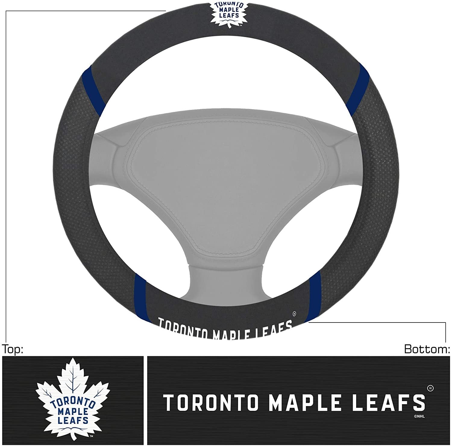Toronto Maple Leafs Steering Wheel Cover Premium Embroidered Black 15 Inch