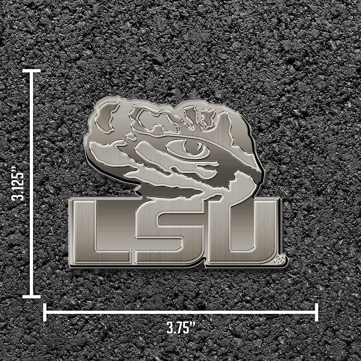 Louisiana State University LSU Tigers Premium Solid Metal Raised Auto Emblem, Antique Nickel Finish, Shape Cut, Adhesive Backing