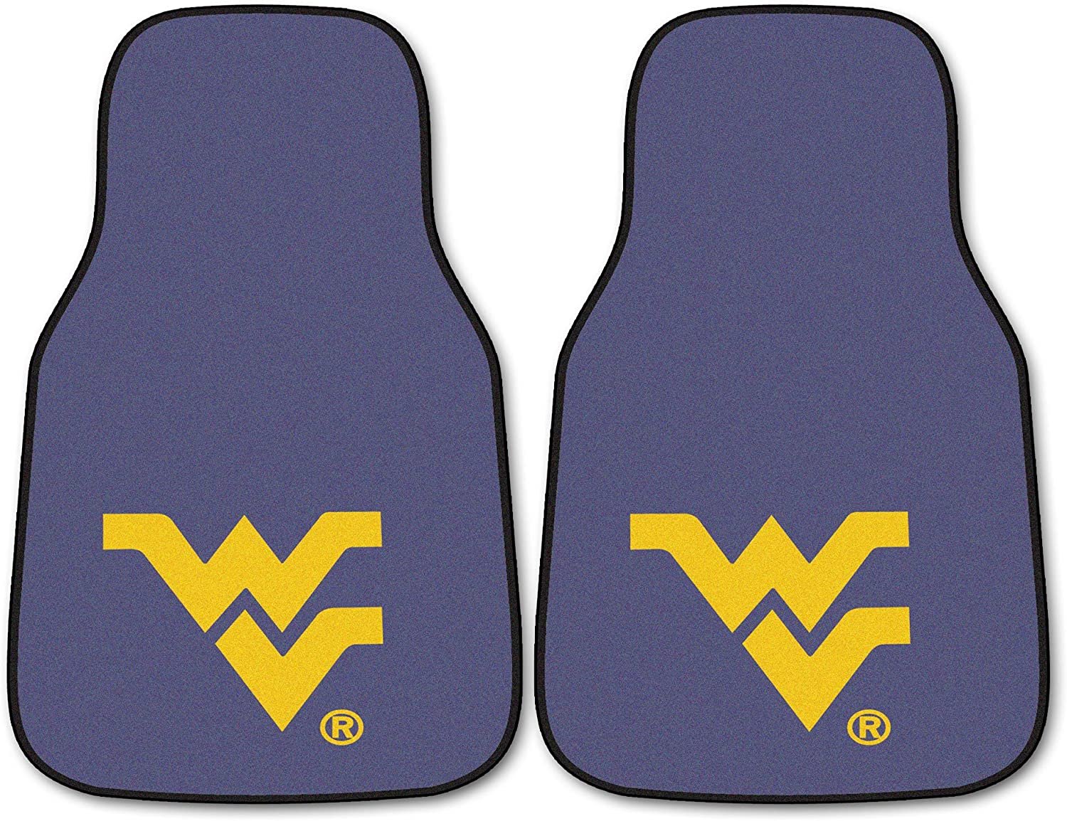 West Virginia University Mountaineers Front Floor Mats, Carpet Car Set, 18x27 Inch, Nylon, Set of 2