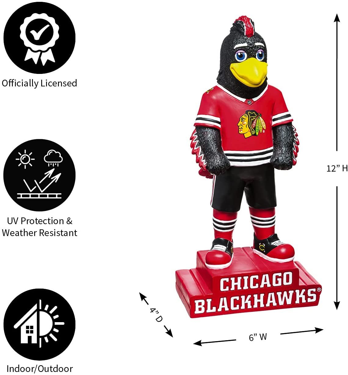 Chicago Blackhawks Mascot Tiki Totem Garden Statue, Outdoor, Resin, 12 Inch High