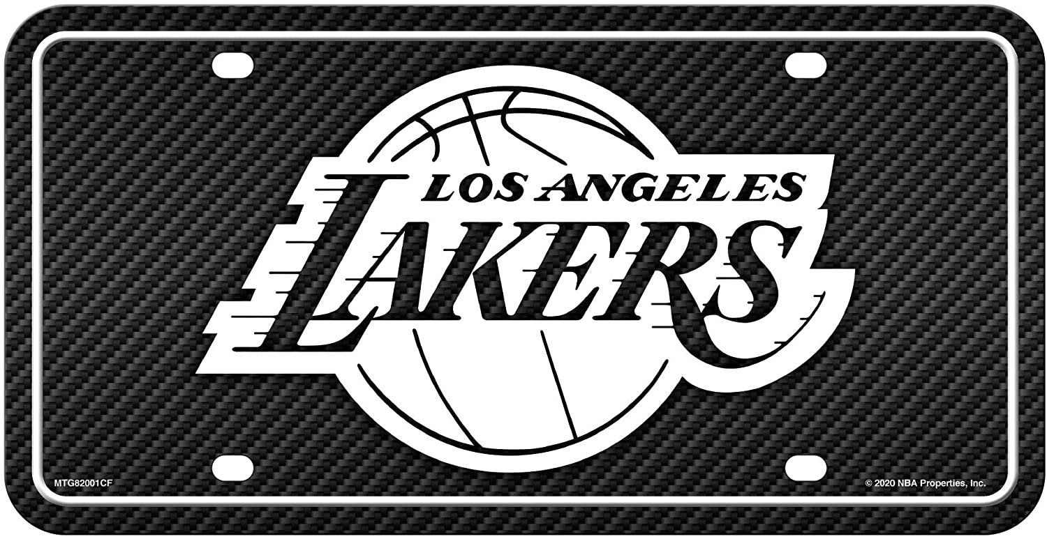 Los Angeles Lakers Metal Auto Tag License Plate, Carbon Fiber Design, 6x12 Inch