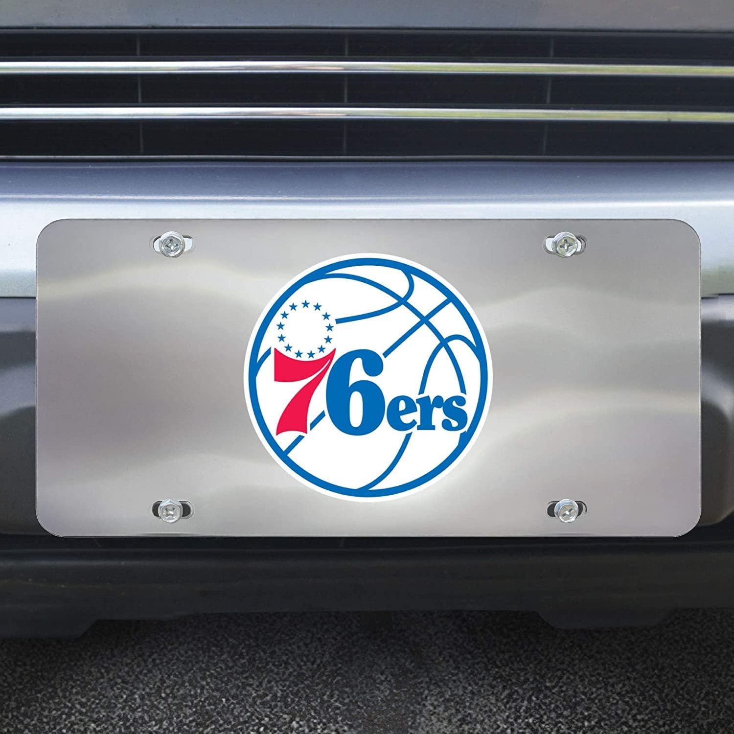 Philadelphia 76ers License Plate Tag, Premium Stainless Steel Diecast, Chrome, Raised Solid Metal Color Emblem, 6x12 Inch
