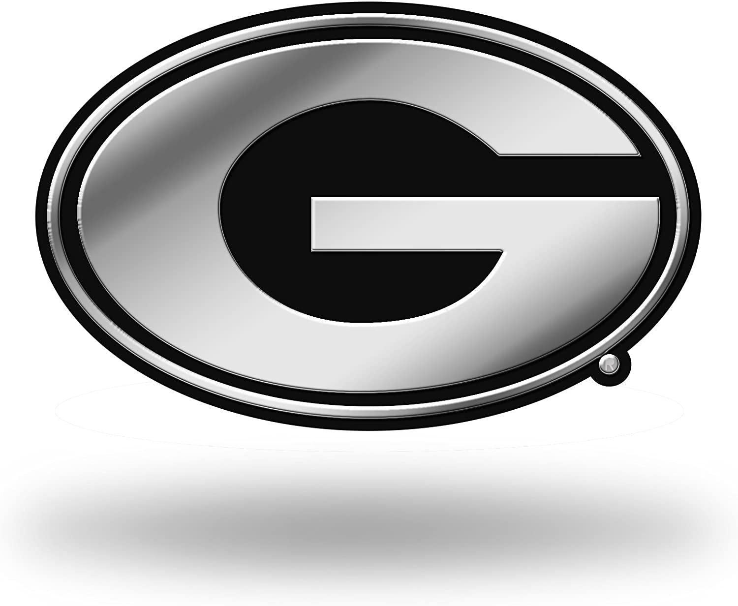 University of Georgia Bulldogs Auto Emblem, Silver Chrome Color, Raised Molded Plastic, 3.5 Inch, Adhesive Tape Backing