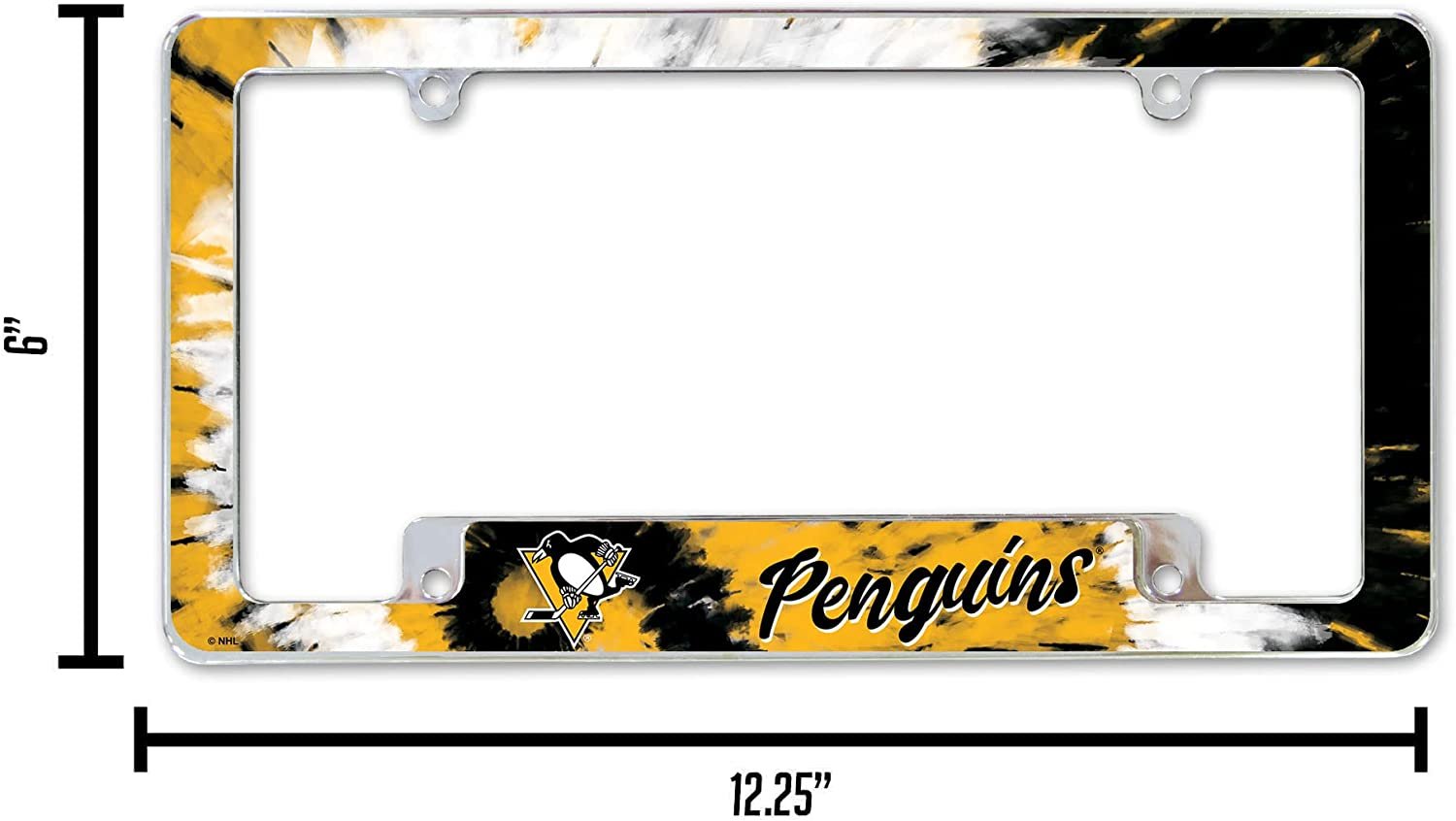 Pittsburgh Penguins Metal License Plate Frame Chrome Tag Cover Tie Dye Design 6x12 Inch