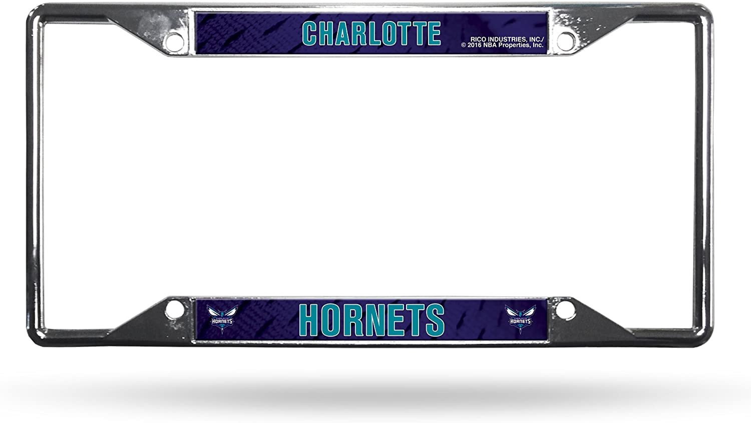 Charlotte Hornets Metal License License Plate Frame Chrome Tag Cover, EZ View Design, 12x6 Inch