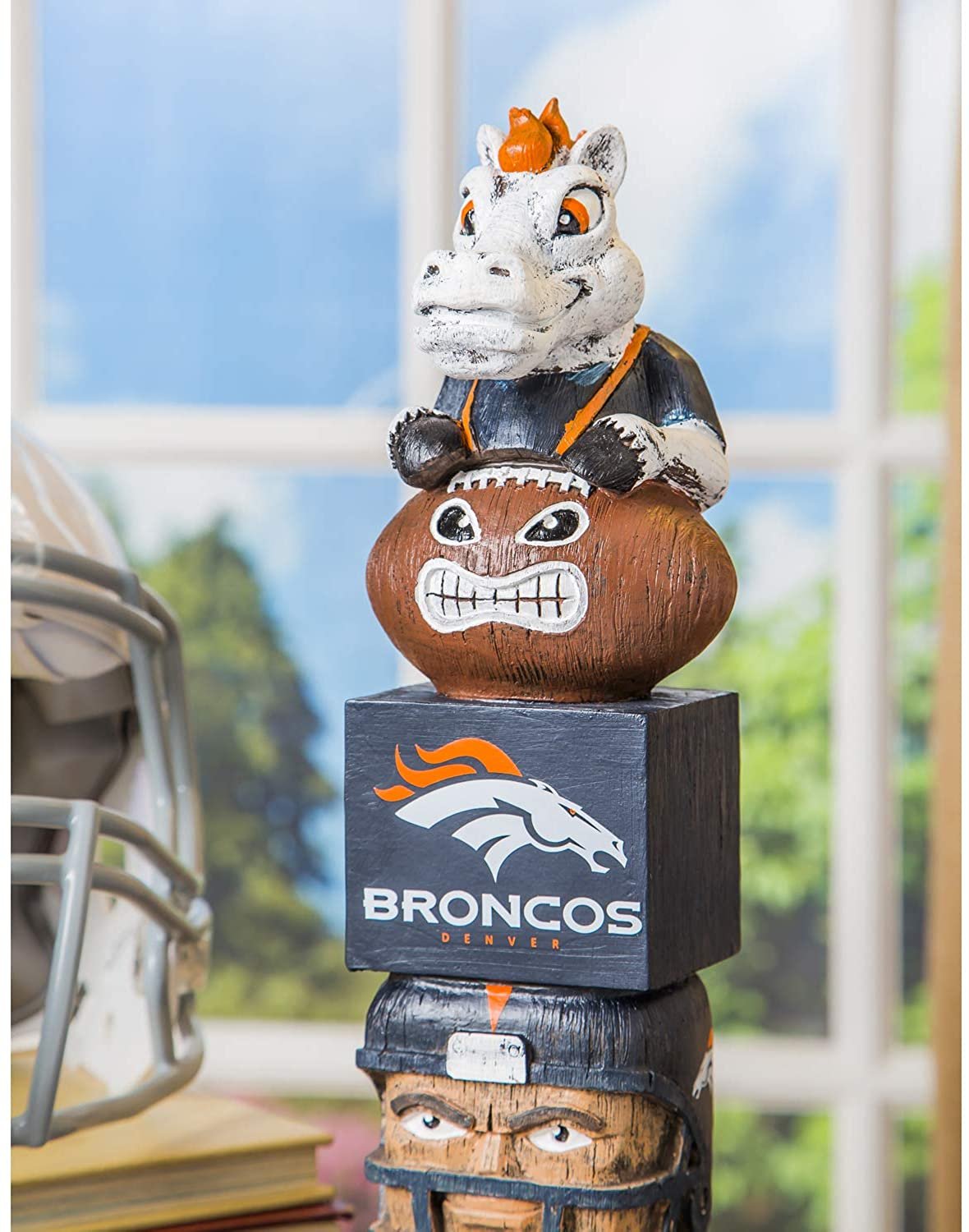 Denver Broncos Garden Statue, Tiki Totem Style, Outdoor or Indoor Use, 16 Inch Tall, Beautiful Hand Painted Resin Construction