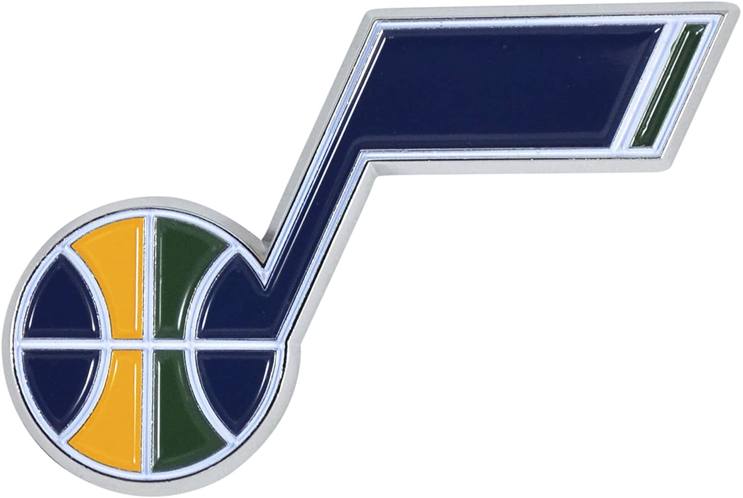 Utah Jazz Premium Solid Metal Raised Auto Emblem, Team Color, Shape Cut, Adhesive Backing