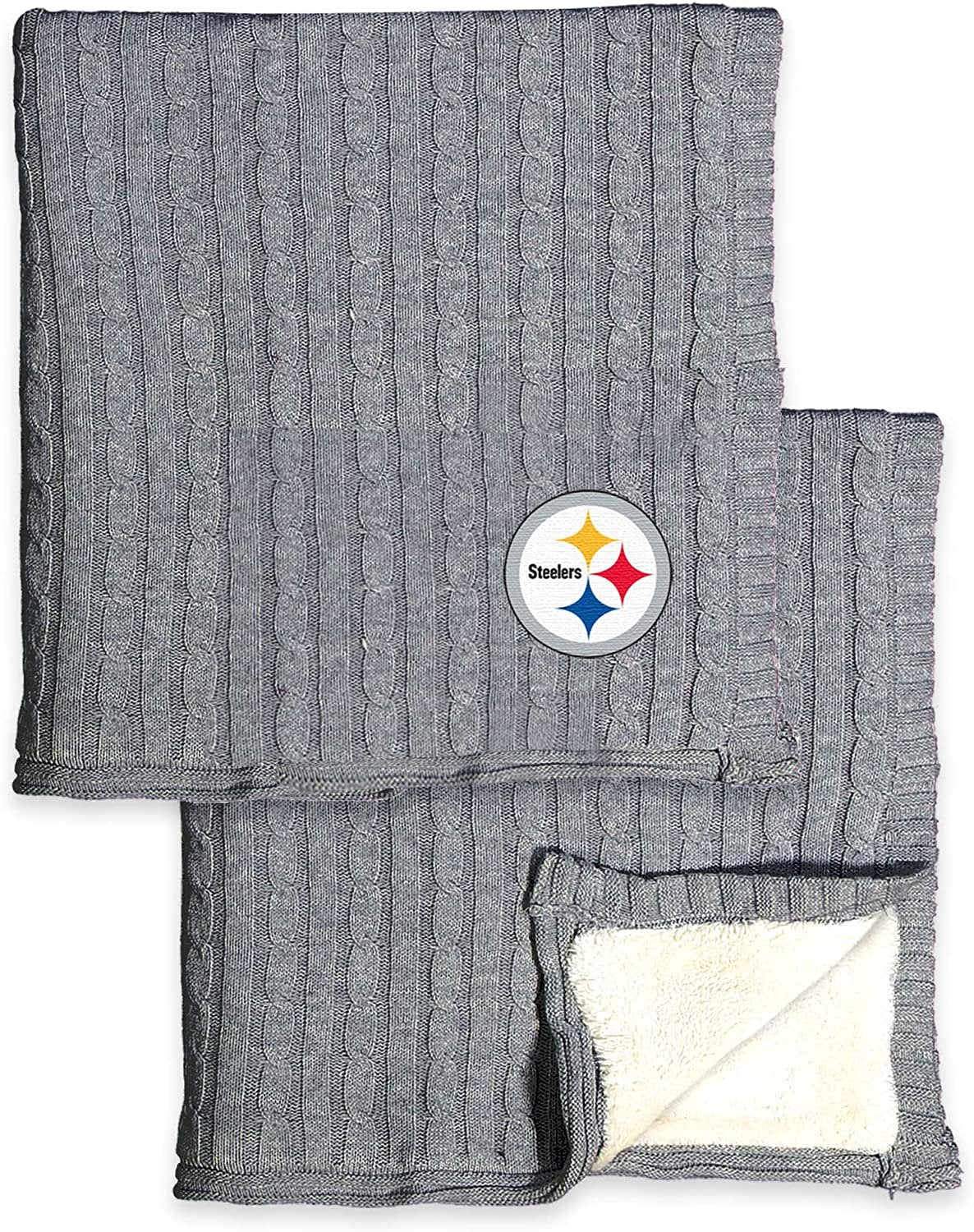 Pittsburgh Steelers Cable Sweater Knit Sherpa Throw Blanket 50x60 Inch Adult