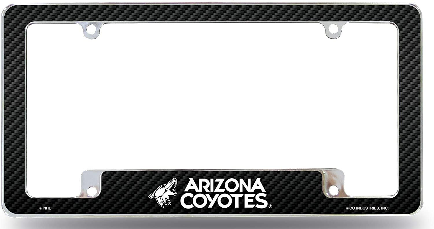 Arizona Coyotes Metal License Plate Frame Chrome Tag Cover, Carbon Fiber Design, 12x6 Inch