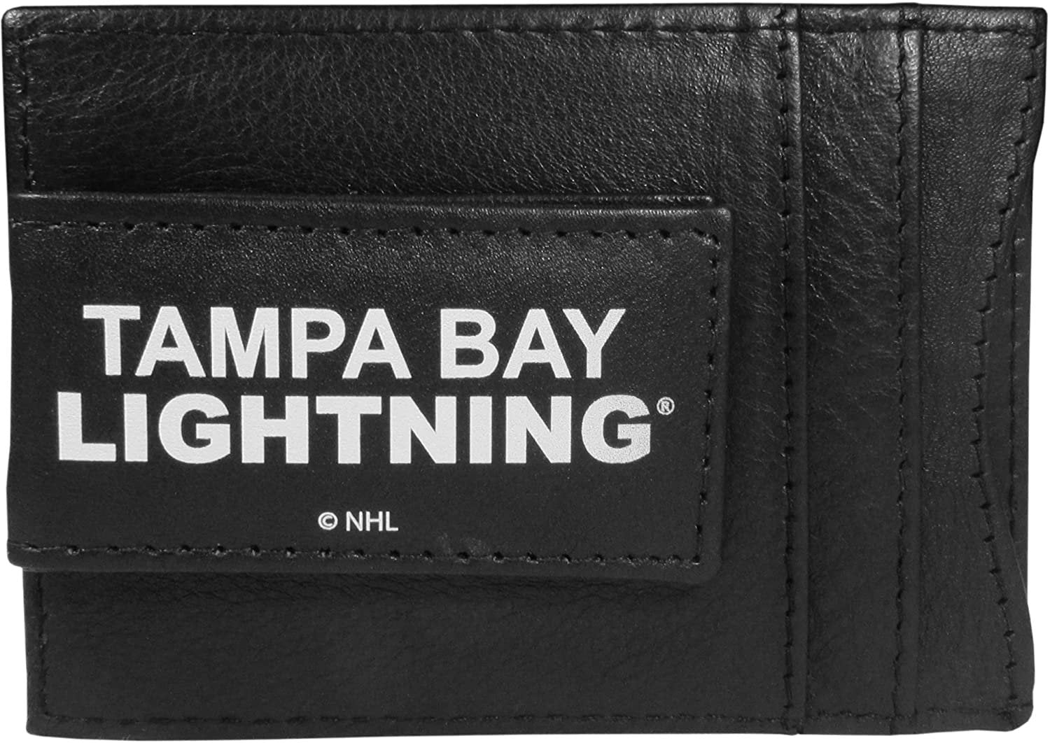 Tampa Bay Lightning Black Leather Wallet, Front Pocket Magnetic Money Clip, Printed Logo