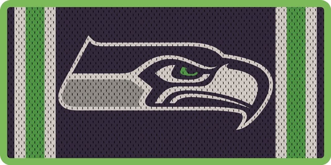 Seattle Seahawks Premium Laser Cut Tag License Plate, Jersey Design, Mirrored Acrylic Inlaid, 6x12 Inch