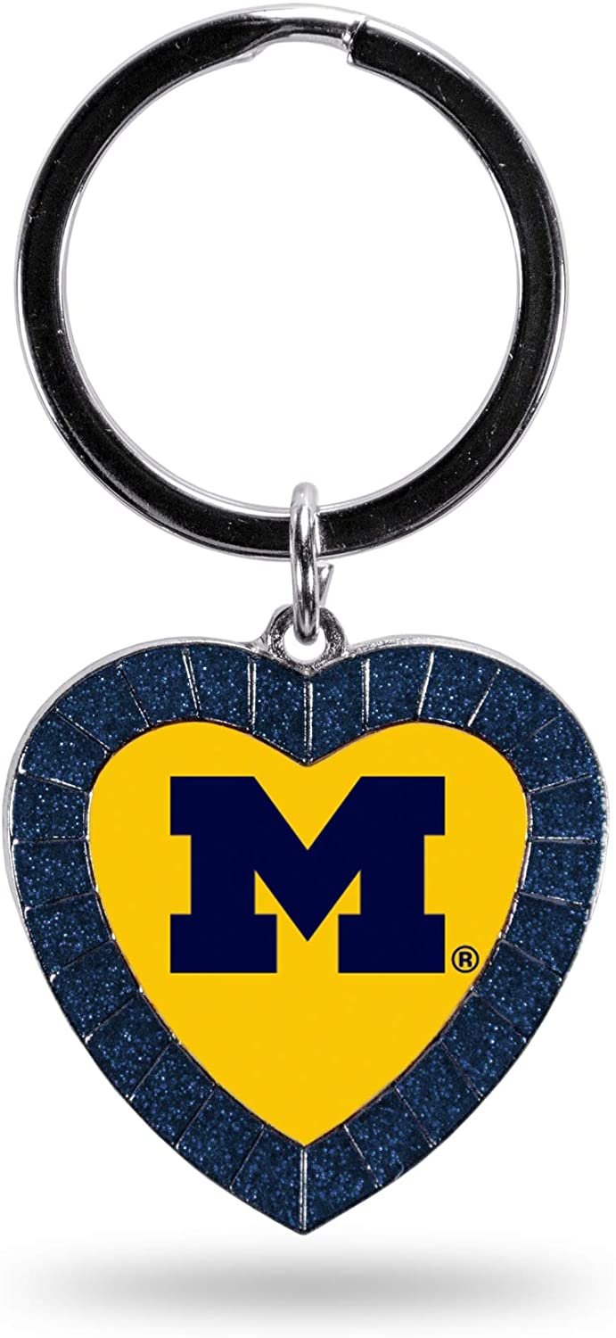 NCAA Michigan Wolverines NCAA Rhinestone Heart Colored Keychain, Navy, 3-inches in length