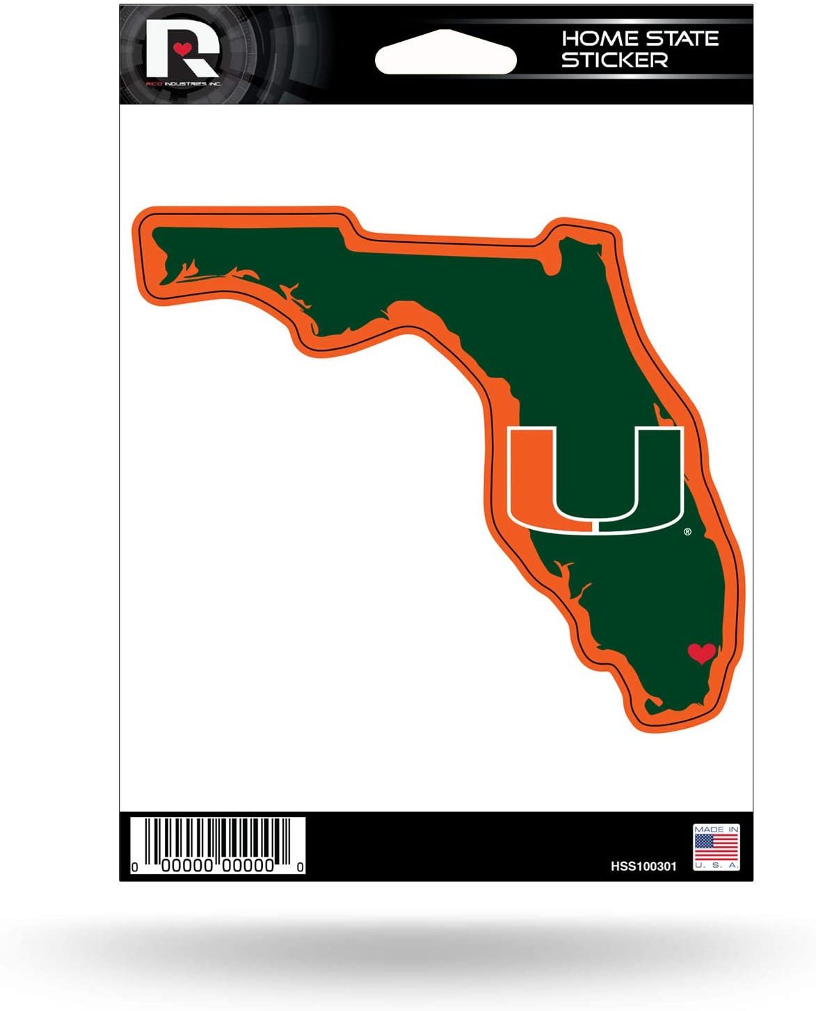 University of Miami Hurricanes 5 Inch Sticker Decal, Home State Design, Flat Vinyl, Full Adhesive Backing
