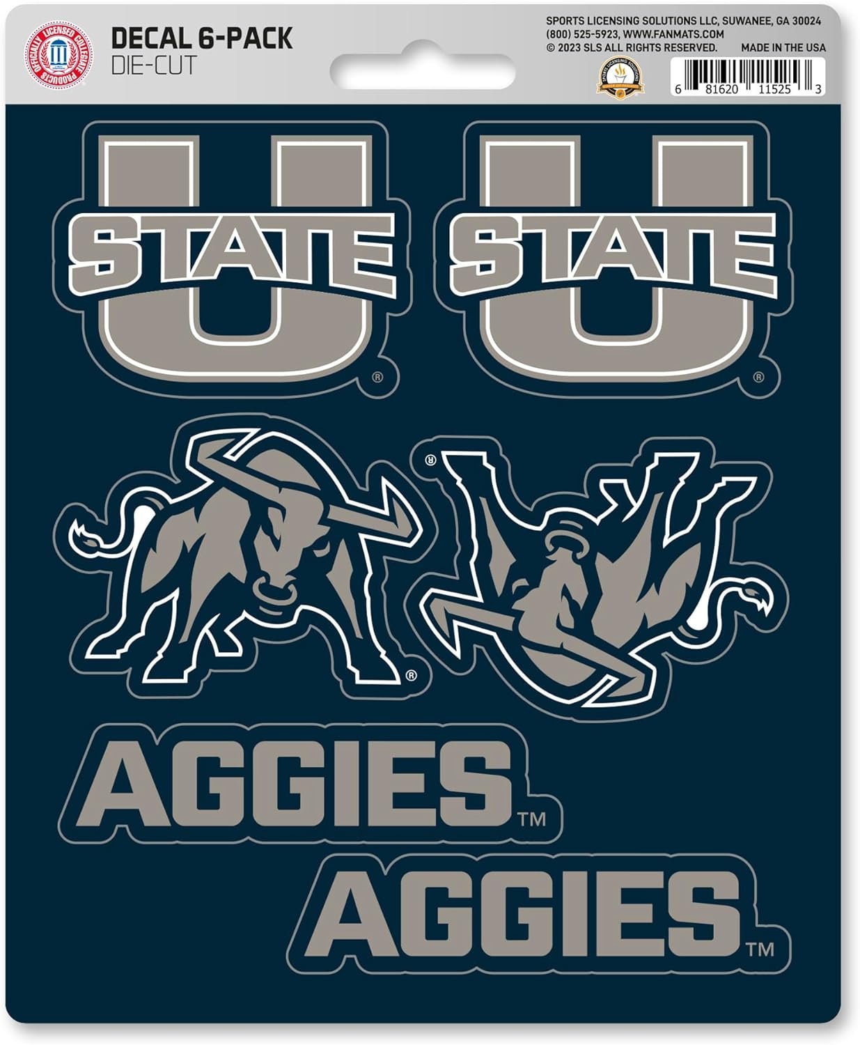 Utah State University Aggies 6-Piece Decal Sticker Set, 5x6 Inch Sheet, Gift for football fans for any hard surfaces around home, automotive, personal items