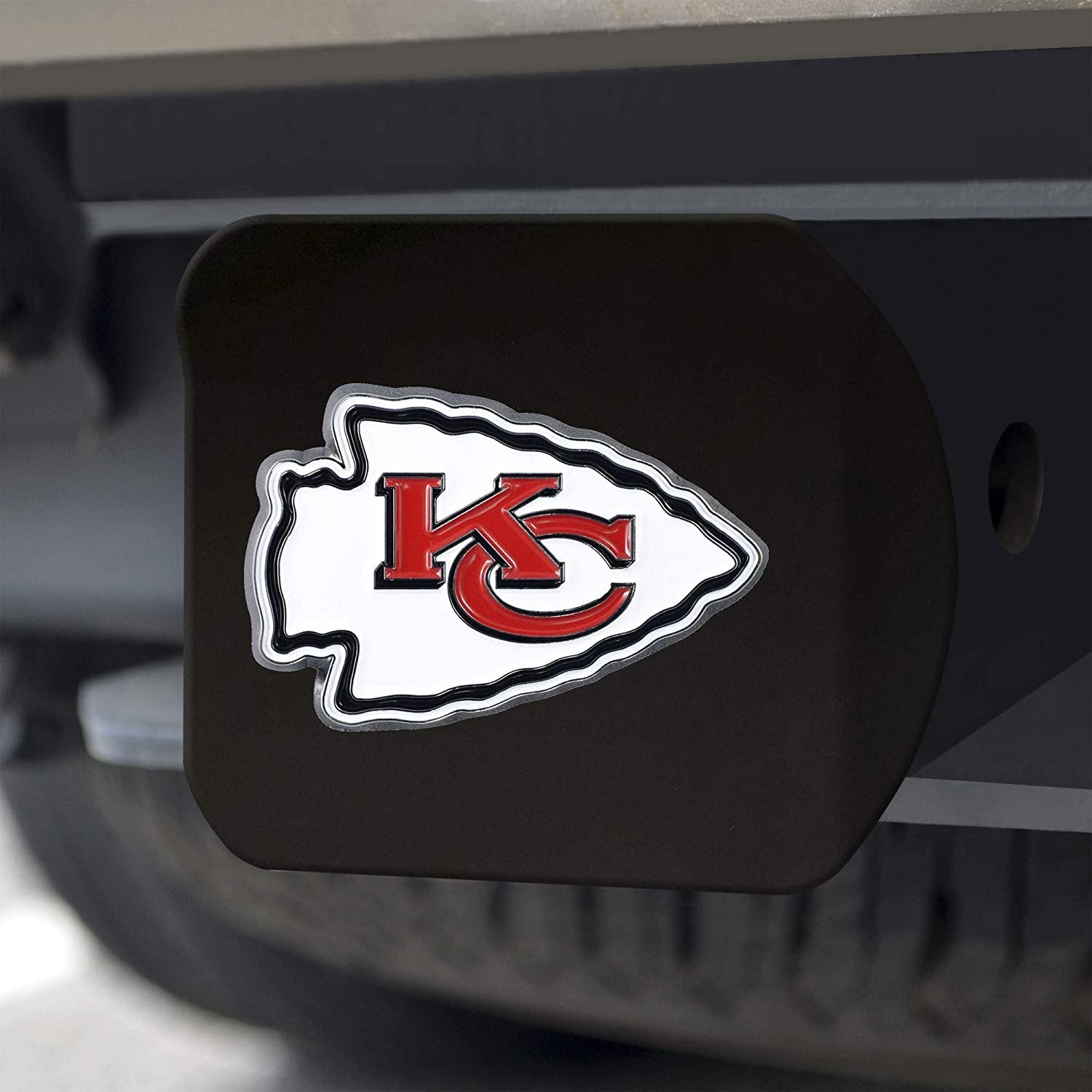 Kansas City Chiefs Hitch Cover Black Solid Metal with Raised Color Metal Emblem 2" Square Type III