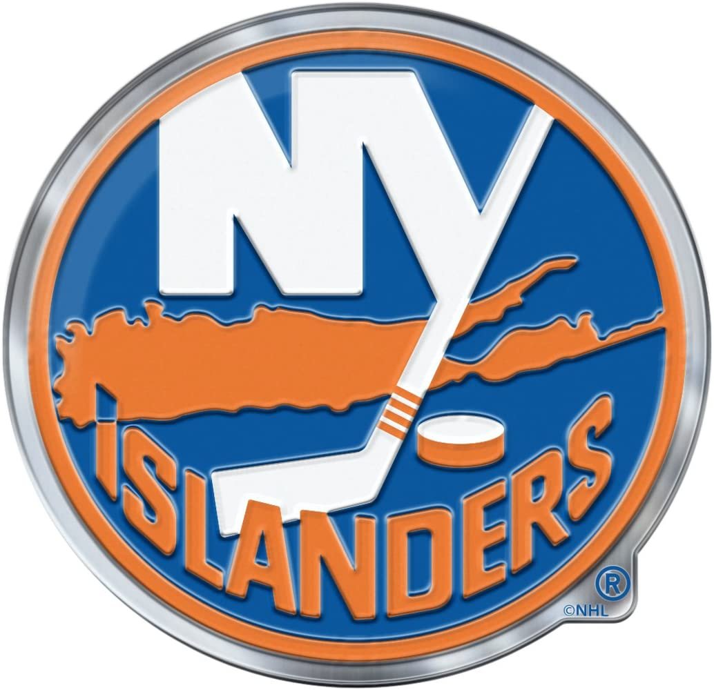 New York Islanders Auto Emblem, Aluminum Metal, Embossed Team Color, Raised Decal Sticker, Full Adhesive Backing