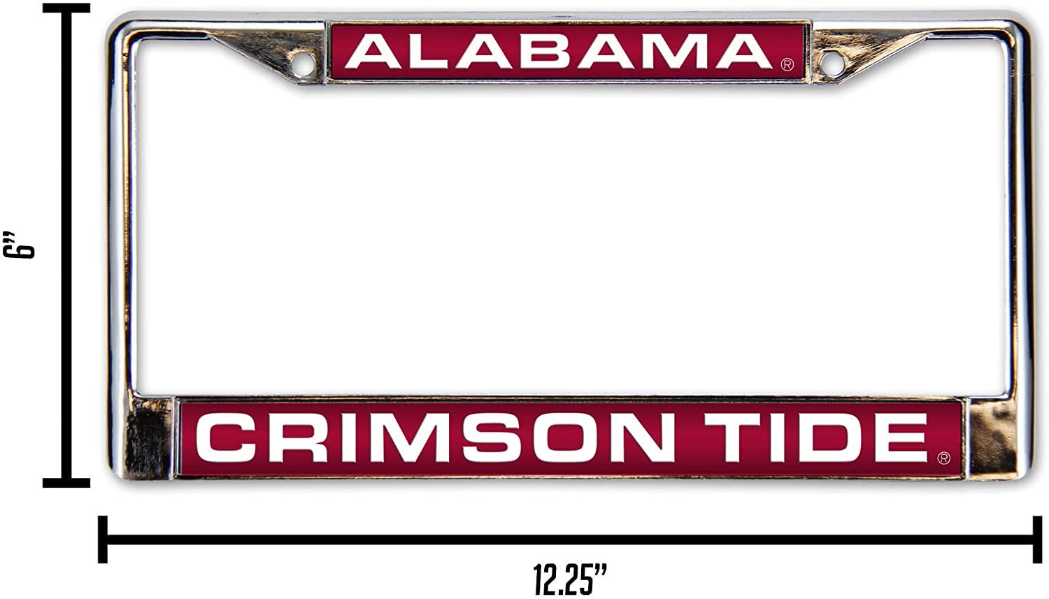 University of Alabama Crimson Tide Chrome Metal License Plate Frame Tag Cover, Laser Acrylic Mirrored Inserts, 12x6 Inch