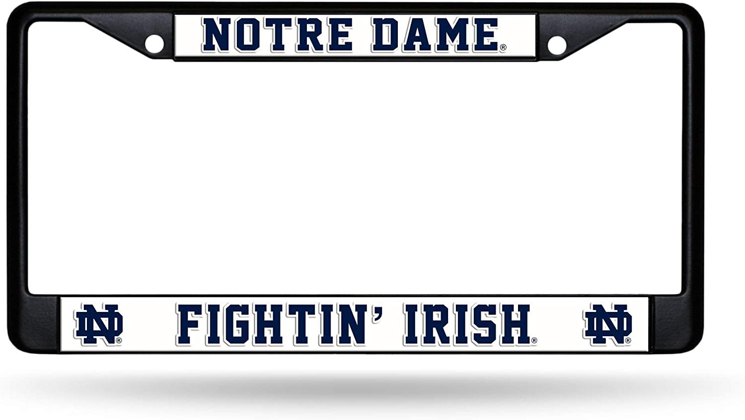 University of Notre Dame Fighting Irish Black Metal License Plate Frame Chrome Tag Cover 6x12 Inch