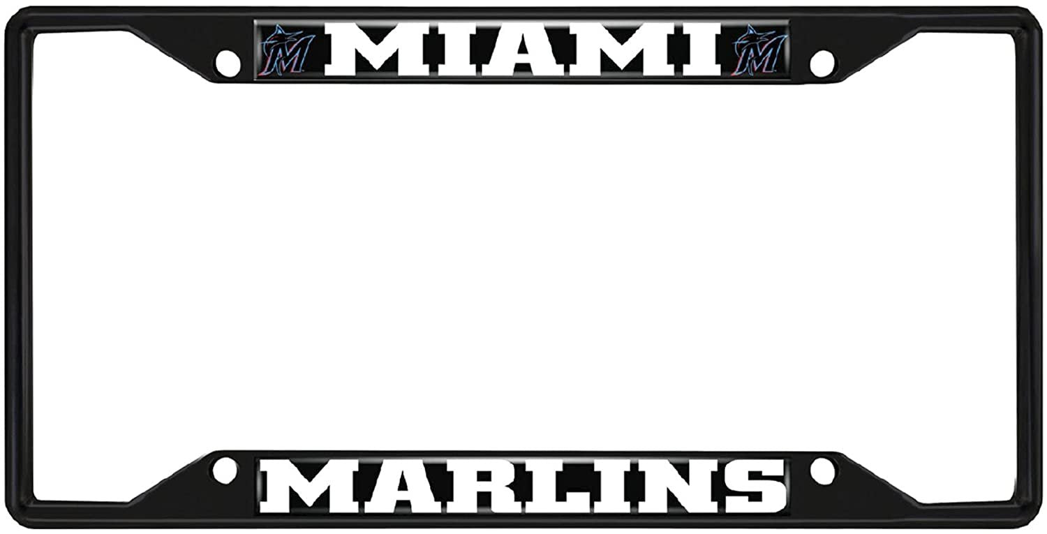 Miami Marlins Black Metal License Plate Frame Tag Cover, 6x12 Inch