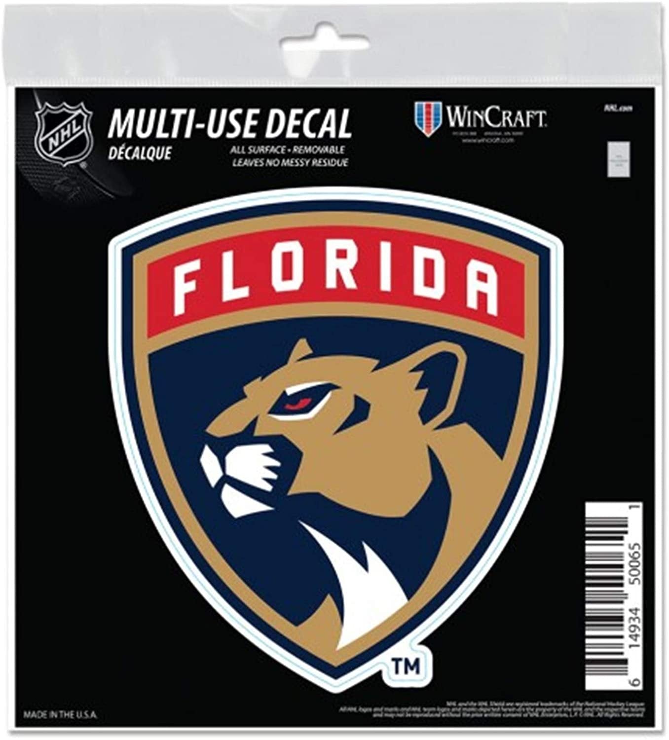 Florida Panthers 6 Inch Decal Sticker, Flat Vinyl, Die Cut, Primary Design, Full Adhesive Backing