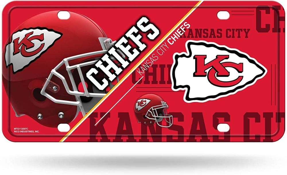 Kansas City Chiefs Metal Auto Tag License Plate, Split Design, 6x12 Inch